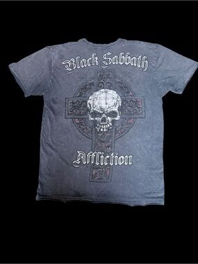 Affliction Black Sabbath Faded Gray Skull Cross Graphic Tee